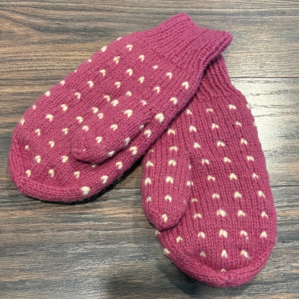 Pink Knit Mittens with White Polka Dots - Picture 2 of 5